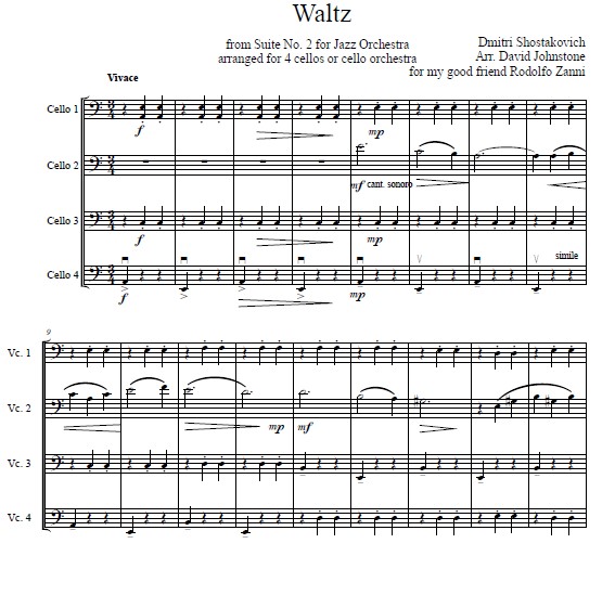 SHOSTAKOVICH - Waltz No.2 - for 4 SOLO CELLOS or CELLO ORCHESTRA -  Johnstone Music
