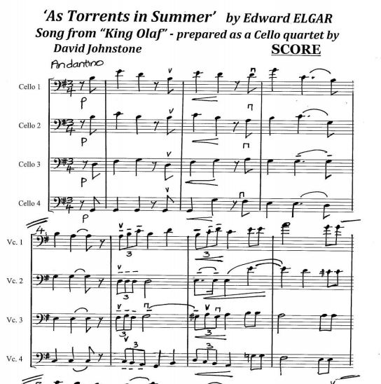 ELGAR - “As Torrents in Summer” (from the cantata 'King Olaf', Op.30) - for  CELLO QUARTET (EASY) or LARGER CELLO ENSEMBLE - Johnstone Music